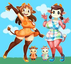 :3 animal_crossing big_breasts bovine breasts cow_humanoid female fur minus8 nintendo nipple_bulge norma_(animal_crossing) panties pantyshot patty_(animal_crossing) thick_thighs thighhighs video_games wide_hips