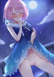 censored dress heterochromia himemori_luna holoforce hololive hololive_japan ichi-go nopan pussy pussy_juice skirt_lift virtual_youtuber