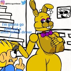 animatronic big_ass big_belly big_breasts big_butt big_ears big_girl big_hips big_nipples big_thighs blonde_hair blue_eyes blue_hoodie blue_pupils bunny_ears bunny_teeth eyebrows eyelashes fazbear_fright female female_focus five_nights_at_freddy's flower flowers into_the_pit picture portrait purple_bowtie pussy rabbit_ears rabbit_teeth shelf shocked smaller_male spiky_hair spring_bonnie spring_bonnie_(fnaf) stairs taller_girl thiccgumbear thighs vacuum wide_hips yellow_body yellow_fur yellow_hair