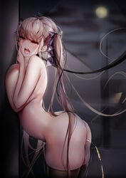 ahegao ass azur_lane big_breasts blonde blonde_female blonde_hair female_focus female_only formidable_(azur_lane) geonjeonji huge_breasts leash leash_and_collar leashed leashed_collar long_hair naked nude nude_female open_mouth peeing solo solo_female solo_focus standing standing_pee thighhighs twintails urine urine_stream very_long_hair