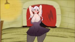 1girls animated black_clover blush dancing embarrassed gif hands_behind_head jiggling_breasts light_skin looking_away noelle_silva perverted purple_eyes shaking_hips silver_hair thick_thighs tsundere twintails yaboi-art