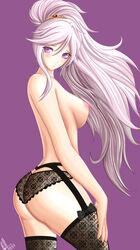 1girls ass back_view big_ass big_butt blackmore23 blue_eyes blush breasts female_only fire_emblem fire_emblem:_genealogy_of_the_holy_war ishtar_(fire_emblem) leg_grab light-skinned_female light_skin lingerie long_hair nintendo nipples ponytail sideboob silver_hair solo solo_female source_request topless