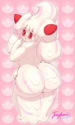 3:5 :o alcremie ass back_boob big_ass big_breasts big_butt blush breasts butt_focus cute cute_face dairy_products digital_drawing_(artwork) digital_media_(artwork) eyebrows eyelashes female female_only flustered food food_creature food_humanoid fruit full-length_portrait goo_creature goo_hair goo_humanoid hair hand_on_hip hi_res huge_breasts huge_butt humanoid juicydemon light lighting looking_at_viewer looking_back nintendo nude open_mouth outline pink_background pink_theme plant pokémon_(species) poke_ball pokemon pokemon_(species) pokemon_focus pokemon_only pokemorph portrait pseudo_hair raised_inner_eyebrows rear_view red_eyebrows red_eyes shadow simple_background solo solo_female standing strawberry surprise uniped video_games whipped_cream white_body white_hair wide_eyed