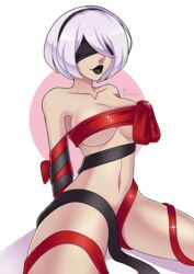 black_lipstick gift_wrapped lipstick nier:_automata nier_(series) short_hair smile tulipsie white_hair yorha_2b