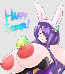 1girls alternate_breast_size alternate_costume areola areolae big_breasts bimbo breasts bunny_ears bunny_girl bunnysuit bursting_breasts camilla_(fire_emblem) camilla_(spring)_(fire_emblem) easter egg english_text female fire_emblem fire_emblem_fates fire_emblem_heroes gigantic_breasts huge_areolae huge_breasts huge_nipples hyper_breasts large_breasts nintendo nipples puffy_nipples sanka-tetsu text