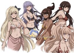 5girls asahina_aoi belly big_breasts bikini bikini_bottom bikini_top black_bikini black_bikini_bottom black_bikini_top black_swimsuit blonde_hair blue_eyes breasts brown_hair cleavage cruuuuuuus danganronpa danganronpa:_trigger_happy_havoc danganronpa_1 danganronpa_2:_goodbye_despair danganronpa_s:_ultimate_summer_camp danganronpa_v3 dark-skinned_female dark_skin female female_only frills front-tie_bikini front-tie_top front_view gloves green_eyes gyaru harukawa_maki hourglass_figure human human_only junko_enoshima kirigiri_kyouko light-skinned_female light_skin long_hair mukuro_ikusaba multiple_girls navel new_danganronpa_v3 pink_bikini pink_bikini_bottom pink_bikini_top pink_swimsuit purple_eyes purple_hair red_bikini red_bikini_bottom red_bikini_top red_eyes red_swimsuit sarong sketch small_breasts sonia_nevermind straight_hair super_danganronpa_2 swimsuit white_background yellow_bikini yellow_bikini_bottom yellow_bikini_top yellow_swimsuit