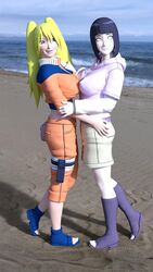 13amps 2girls 3d beach big_breasts blonde_hair blue_eyes blue_hair bob_cut boots boruto:_naruto_next_generations breast_press breasts busty clothed clothed_female clothes clothing embrace female female_focus female_only footwear fully_clothed gender_transformation genderswap genderswap_(mtf) hand_on_hip hip_grab hoodie hyuuga_hinata jacket knee_boots kneehighs large_breasts light-skinned_female light_skin long_hair looking_at_viewer medium_hair naruko naruto naruto_(classic) naruto_shippuden ocean open_toe_shoes outdoors outside pale-skinned_female pale_skin pose posing rule_63 sexy_no_jutsu shorts shoulder_length_hair shounen_jump standing tied_hair twintails uzumaki_naruto whisker_markings whiskers white_eyes yuri