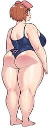 1girls animal_ears ass big_breasts breasts brown_hair chubby chubby_female curvy elf-san_wa_yaserarenai female female_only huge_ass huge_breasts humanoid light-skinned_female light_skin looking_back oku one-piece_swimsuit pale-skinned_female pale_skin pig_ears pig_girl pig_tail plump short_hair smile solo swimsuit synecdoche thick_thighs voluptuous white_background wide_hips