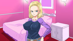 1girls android_18 blonde_hair blue_eyes cameltoe cleavage curvy dragon_ball erect_nipples female huge_areolae huge_ass huge_breasts puffy_nipples shimofuritei short_hair thick_lips voluptuous wide_hips