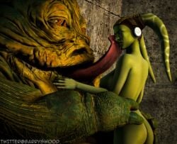 1boy 1girls 3d alternate_breast_size arm_tattoo ass big_breasts breasts commission creature disgusted duo extreme_french_kiss eyes female female_focus garryswood green_eyes green_skin headgear headphones hera_syndulla holding hutt hutt_clan_symbol jabba's_palace jabba_the_hutt larger_male licking licking_face long_tongue looking_away male molestation monster open_eyes orange_eyes saliva saliva_string saliva_trail sfm side_view signature size_difference slime slug smaller_female source_filmmaker standing star_wars star_wars_rebels straight tattoo tentacle_hair tongue tongue_out twi'lek twitter_username upset