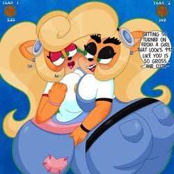 2girls 3barts coco_bandicoot crash_(series) fake_coco female fur furry large_ass large_breasts thick_thighs wide_hips yuri