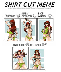big_breasts glasses green_panties green_topwear jago_dibuja light-skinned_female living_with_hipstergirl_and_gamergirl pale-skinned_female red_hair shirt_cut_meme sophie_(living_with_hipstergirl_and_gamergirl)