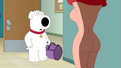 1boy 1girls ass big_ass big_breasts breasts brian_griffin canine duchess_(artist) family_guy female large_breasts male nipple no_bra no_panties patty_patterson sideboob thick_thighs thighs undressing walked_in_on white_fur