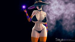 1girls bikini black_hair blue_eyes breasts clevage collar cybertechdolls female large_breasts saya_(twrlare) solo twrlare witch witch_hat