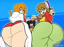 3girls 5-volt apron ashley_(warioware) ass big_ass big_butt black_hair blue_eyes bottom_heavy bottomless brown_eyes brown_hair bubble_ass bubble_butt fat_ass fat_butt females females_only food fur_coat hoodie huge_ass huge_butt large_ass large_butt light-skinned_female looking_at_viewer looking_back mario_(series) mature mature_female milf mona_(warioware) mother multiple_girls nintendo orange_hair pigtails red_eyes short_hair silenttandem thick_ass thick_thighs tight_clothing wario_(series) warioware wide_hips