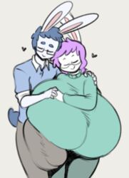 1boy 1girls angstrom bulge bunny_ears couple cuddling cute female husband_and_wife hyper hyper_breasts hyper_genitalia hyper_penis lagomorph_humanoid male marie_(angstrom) max_(angstrom) rabbit_ears rabbit_humanoid wholesome