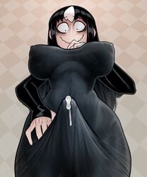 :) arm_gloves big_breasts big_penis black_eyes black_hair blush breasts clothed clothing cum cum_leaking cum_through_clothes derek_hetrick dress erect_nipples erect_nipples_under_clothes erection erection_under_clothes eye_bags fully_clothed futa_only futanari hi_res human long_hair looking_at_viewer mob_face noss_the_nosferatu_(crap-man) pale_skin precum sharp_fingernails smile solo solo_futa standing tenting viewed_from_below white_highlights