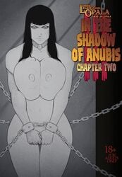 1girls black_hair chains chapter_2 collar comic cover_page cuffs devil_hs english_text female female_only frown hi_res legend_of_queen_opala long_hair loqo:_in_the_shadow_of_anubis_iii_chapter_2 massive_breasts nipples nose_piercing nude nude_female osira partially_colored scar simple_background source_request story swegabe text