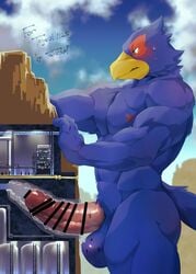 absurd_res anthro avian bird blue_body blush censored erection falco_lombardi genitals hi_res internal macro male male_only mountain nintendo penetration penile penis penis_milking penis_milking_machine star_fox tos_tos_f_ski tunnel vein video_games worship