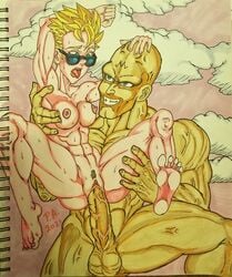 big_penis clouds dragon_ball dragon_ball_z feet female flying genderswap holding_up_female looking_over_eyewear looking_over_glasses looking_over_sunglasses nude_female nude_male princeadam rape rule_63 son_gohan spopovich sunglasses super_saiyan sweatdrop tinted_eyewear traditional_media_(artwork) vaginal_penetration