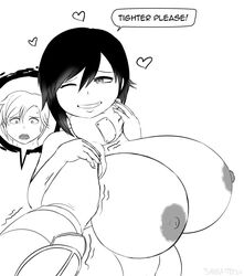 1girls alternate_breast_size asphyxiation breasts busty curvy dialogue female hyper jaune_arc nude nude_female rooster_teeth ruby_rose rwby sanka-tetsu strangling text