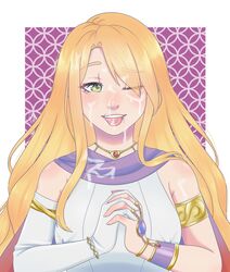 1girls after_fellatio after_oral blonde_hair clothed clothed_female color cum cum_on_face facial female fire_emblem fire_emblem:_the_binding_blade fire_emblem:_the_blazing_blade nekihiro nintendo nipple_bulge one_eye_closed praying pubic_hair pubic_hair_in_mouth saint_elimine_(fire_emblem) solo solo_female stray_pubic_hair tongue