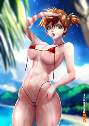 abs alternate_breast_size asymmetrical_hair bikini_top breasts clothing cowboy_shot female female_only female_solo game_freak green_eyes gym_leader high_resolution hips huge_breasts kasumi_(pokemon) large_breasts large_filesize legs looking_at_viewer lord_dominik muscle navel nintendo open_mouth orange_hair palm_tree pokemon pokemon_(anime) pokemon_(classic_anime) pokemon_(game) pokemon_rgby ponytail red_hair short_hair side_ponytail solo thighs thong tied_hair tight_clothes tree underwear very_high_resolution water wet wide_hips