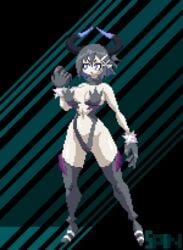 2d 2d_animation animated asagi_asagiri black_gloves black_hair blue_eyes disgaea disgaea_rpg fur_collar fur_cuffs gif gloves gradient_horns hair_ornament hairclip horns multicolored_horns nippon_ichi_software overlord_asagi pixel_animation pixel_art pointy_ears sling_bikini spinneborg