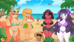 2021 5girls alternate_breast_size animal_crossing anthro anthrofied audie_(animal_crossing) beach bikini black_fur black_lipstick blonde_hair blue_eyes breasts canine cherry_(animal_crossing) cleavage feline female female_focus furry gammainks glasses green_eyes gyroid hawaiian_shirt male muffy_(animal_crossing) nintendo orange_fur purple_eyeshadow purple_wool raymond_(animal_crossing) red_fur sheep smile sunglasses swimsuit tan_fur thick_thighs thighs villager_(animal_crossing) white_fur wide_hips wolf