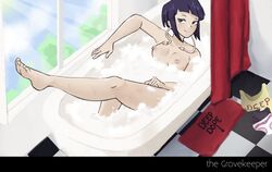 1girls areolae barefoot bath bathing bathroom bathtub blue_hair breasts clothes_on_floor feet female female_only kyoka_jiro legs my_hero_academia nipples nude short_hair smile soles solo sunlight the_grovekeeper wet_skin window