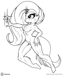 anthro breasts bucky_o'hare_(series) cat fatalis feline female female_only huge_eyes jenny_(bucky_o'hare) monochrome nude outstretched_arm side_view solo tagme