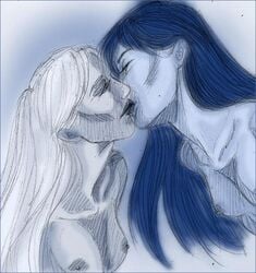 2girls asian cho_chang female female_only first_post_of_artist fleur_delacour harry_potter interracial kissing monochrome multiple_girls nipples sexyharryspecs tagme yuri