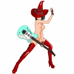 animated black_hair bob_cut female guilty_gear guitar handwear headwear human i-no legwear musical_instrument pale_skin short_hair tagme