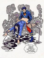 1boy 1girls 2000 adam_walters bondage conner_kent dc female femsub forced human human_only kon-el light-skinned_female light-skinned_male light_skin male maledom restrained stationary_restraints steel_bondage straight straight_hair superboy superman_(series) tebra zatanna