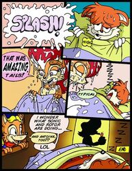 anthro antoine_d'coolette archie_comics bed brown_fur canine chadthecartoonnut chipmunk closed_eyes comic cum cum_covered cum_on_face english_text excessive_cum female fox fur group male mammal messy mobian_(species) orgasm rodent sally_acorn sega sleeping sonic_(series) sonic_satam sonic_the_hedgehog_(archie) sonic_the_hedgehog_(comics) sonic_the_hedgehog_(series) sound_effects squirrel straight tails text toony