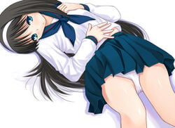 akiha_tohno blue_eyes blush hairband katatsuka_kouji long_hair melty_blood panties school_uniform serafuku tohno_akiha toono_akiha tsukihime type-moon underwear white_panties