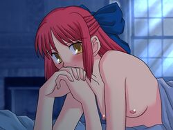 blush game_cg kohaku kohaku_(tsukihime) melty_blood red_hair short_hair takeuchi_takashi tsukihime type-moon yellow_eyes