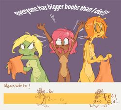 3girls alligator anthro breast_envy camp_lazlo cartoon_network english_text furry giraffe gretchen_(camp_lazlo) hotchoc mongoose nina_neckerly patsy_smiles text trio