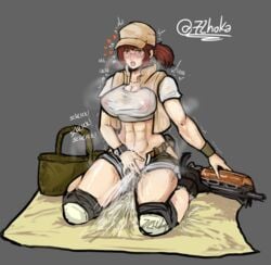 1girls 72hoka abs ahe_gao blanket blush clothed clothed_masturbation clothing cumming female female_ejaculation female_only fingering fingering_self fio_germi glasses gun hand_in_pants hat hearts looking_pleasured masturbation metal_slug movement_lines nipples nipples_visible_through_clothing on_knees open_mouth orgasm orgasm_face pants_open pants_pull picnic_basket pleasure_face ponytail pussy_ejaculation pussy_juice pussy_juice_stain see-through_clothing solo solo_female squirting stain