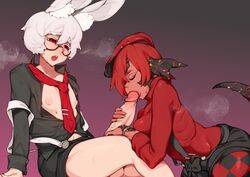 1boy 1girls au_ra big_penis erect_nipples erection female femboy femboy_on_female final_fantasy final_fantasy_xiv girly looking_pleasured male nipples oujuo1 penis red_eyes red_hair straight taiyo_akari trap uncensored viera white_hair zax_magma