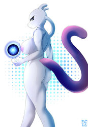 anthro ass aura_sphere big_ass big_breasts big_butt blue_eyes breasts eyelashes female female_only hi_res horn legendary_pokémon mewtwo moonfluffmf naked nintendo nintendo_switch nude nude_female pokemon pokemon_(species) pose rear_view solo solo_female super_smash_bros. super_smash_bros._ultimate video_games walking white_body