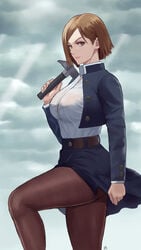 1girls big_breasts brown_hair female female_only jujutsu_kaisen kugisaki_nobara looking_at_viewer short_hair skirt solo solo_female thick_thighs zefra_bleu