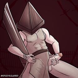 holding_penis male_only partially_clothed pyramid_head silent_hill silent_hill_2 solo spiceyart