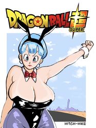 armpit armpits big_breasts blue_hair blush blushing bulma_(bunny) bulma_briefs bunnysuit comedy dragon_ball dragon_ball_super dragon_ball_z huge_breasts joke lips lipstick mature_female meme point pointing sweat sweating venus_body voluptuous zetomeso