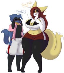 anthro braixen breasts dew(dewwydartz) dewwydarts dewwydartz female game_freak maddie(dewwydartz) nintendo pokémon_(species) pokemon pokemon_(species) riolu shorts thick_thighs white_background wide_hips