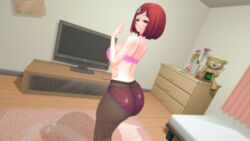 3d aged_up ass bedroom_eyes big_ass big_breasts bra breasts brown_eyes curvy danganronpa danganronpa_v3 hair_accessory huge_ass packed_mushrooms panties pantyhose seductive short_hair straight_hair underwear voluptuous yumeno_himiko