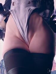 1girls 3d close-up clothing female female_only fit_female from_below front_view hi_res leotard leotard_pull light-skinned_female nier nier:_automata pinup sixplusone solo solo_female solo_focus square_enix standing yorha_2b