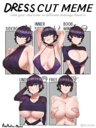 1girls ? absurdres aestheticc-meme alex/tomboy-chan alex_(aestheticc-meme) armpits arms_up artist_name artist_signature bangs bare_shoulders big_breasts black_hair boob_window breasts breasts_apart center_opening choker cleavage cleavage_cutout closed_mouth clothing_cutout clothing_request collarbone covering_nipples curvaceous dress earrings english_text enormous_breasts excited female female_only free_space green_eyes green_eyes_female hair_between_eyes happy happy_female highres holding_own_breasts horny horny_female huge_breasts huge_cleavage inner_sideboob jewelry large_breasts long_sleeves looking_at_viewer looking_to_the_side massive_breasts meme mole mole_on_breast mole_under_eye multiple_panels navel no_bra nude open_mouth original original_character purple_hair purple_hair_female shiny_skin shirt_cut_meme short_hair short_hair_female short_sleeves sideboob sleeveless smiling_at_viewer solo solo_female tall teeth tomboy twitter_username underboob underboob_cutout voluptuous voluptuous_female