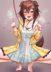 begging_pose blush brown_hair dog_ears dog_girl dog_tail dripping_pussy emor18_shikeko female_only hazel_eyes heart heart-shaped_pupils hololive hololive_gamers hololive_japan horny inugami_korone inumimi kemonomimi leash paw_pose pet_play squatting tongue_out virtual_youtuber wet_pussy