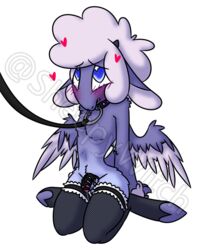 angel anthro blue_body blue_eyes blue_fur blush collar collin_(helluva_boss) freckles heart_eyes helluva_boss leash male male_only sheep sheepy-ichigo solo transparent_background wings